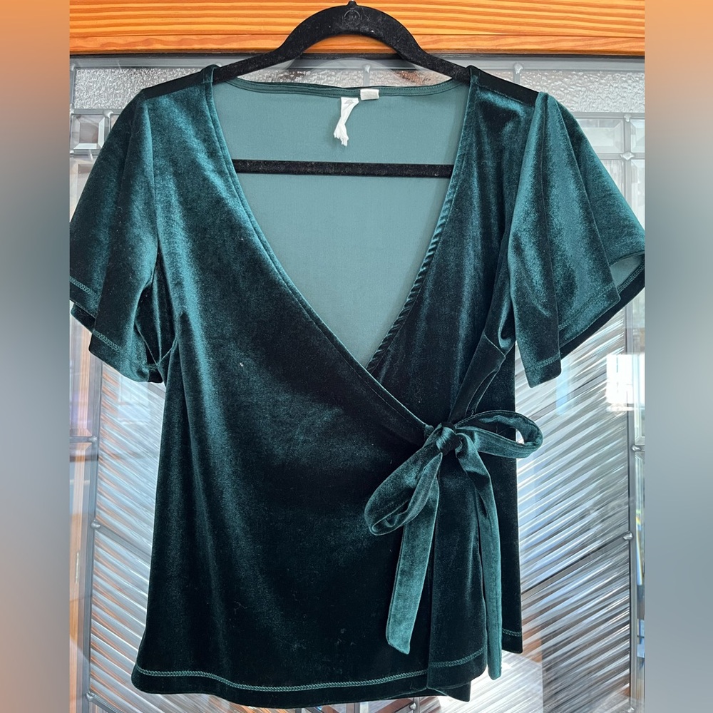 Dark green velvet wrap shirt